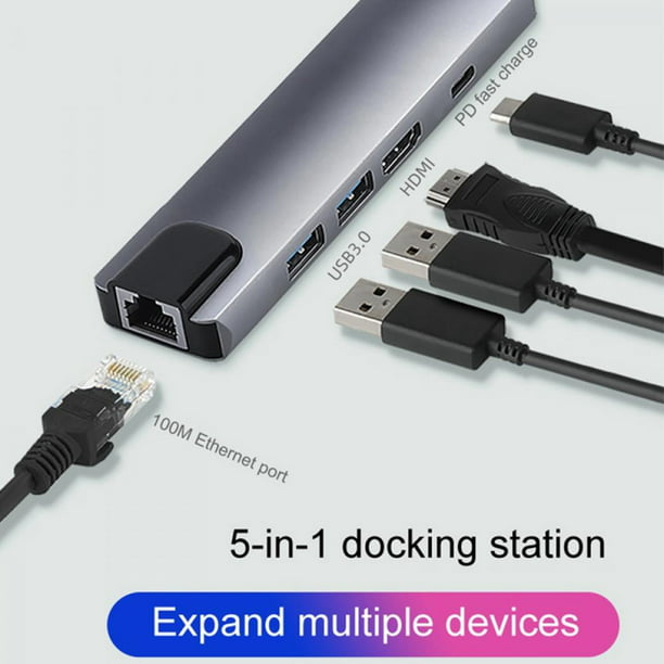 5 in 1 Type-C USB 3.0 Hub with 3 USB Type-C 3.0 Ports Micro SD Interface Compatible with MacBook Windows Silver 